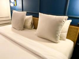 close up view of blue and white Master Bedroom. clean, simple and modern bedroom interior design photo