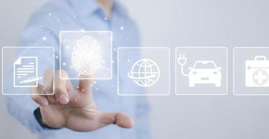 Businessman touch graph scan the protection system cyber security, Login, User, Cybersecurity privacy protect data. 2FA internet network security technology,Cyber Security privacy protect data. photo