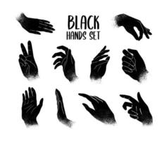 Vector set of textured hands gestures.  Stylish illustration