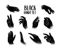 Vector set of textured hands gestures.  Stylish illustration