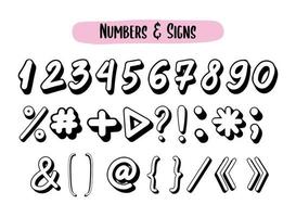 Vector set of numbers, punctuation mark, diacritical mark and signs.