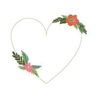 Vector heart shape floral frame and border. Elegant decorative elements with flowers, plants