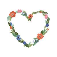 Vector heart shape floral frame and border. Elegant decorative elements with flowers, plants