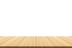Empty wooden table top isolated on white background for product display montage photo