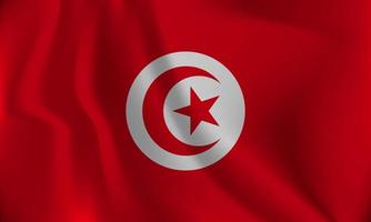 Flag of Tunisia, with a wavy effect due to the wind. vector