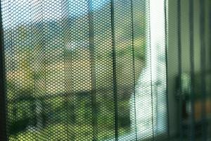 Pleated insect screen mosquito net on house window protection against insect photo