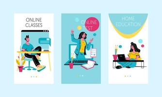 Mobile app onboarding screens set for online education and distance courses. Distance learning and e-learning. Vector banner illustration template for website and mobile application.