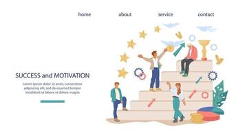 Success and motivation in career and personal targets achievement website banner for business concept. Business people building career in company and team relations, flat vector illustration.