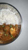 High angle shot of Indian Food eggs rice photo