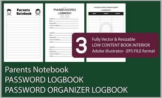 Parents Notebook PASSWORD LOGBOOK PASSWORD ORGANIZER LOGBOOK vector