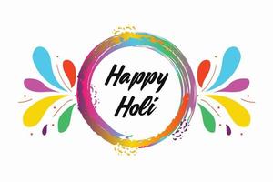 Happy Holi card with color splashes and pichkari . Phagwa festival paints color confetti tinsel sequin design.. Vector illustration.