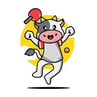 Cute cow playing table tennis vector