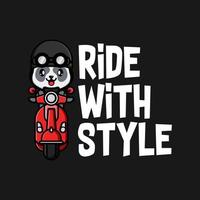 Cute panda riding scooter cartoon vector illustration