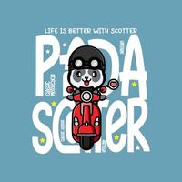 Cute panda riding scooter cartoon vector illustration