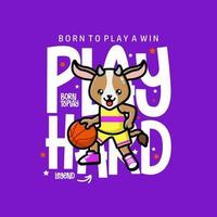 Happy cute goat playing basketball t-shirt Design vector