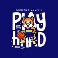 Happy cute cat playing basketball t-shirt Design vector