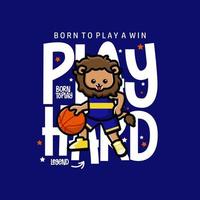 Happy cute lion playing basketball t-shirt Design vector