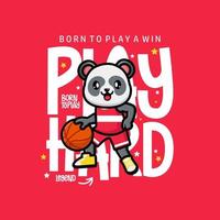 Happy cute panda playing basketball t-shirt Design vector