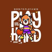 Happy cute red panda playing basketball t-shirt Design vector