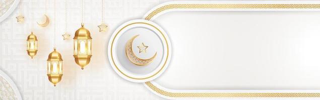 Arábica islámico elegante blanco y dorado lujo bandera antecedentes vector