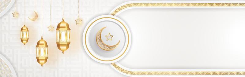 Arabic Islamic Elegant White and Golden Luxury Banner Background