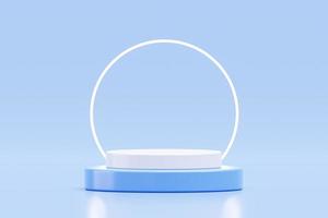 Blue podium with light bulb pedestal stage product display background 3D illustration empty display showroom presentation for product placement photo