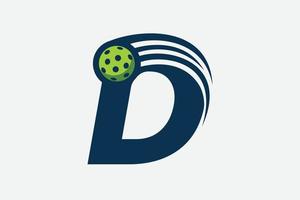 letter D logo with moving pickleball vector