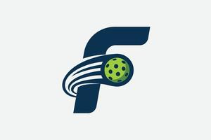 letter F logo with moving pickleball vector