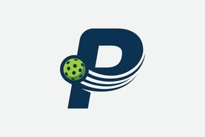 letter P logo with moving picklebal vector