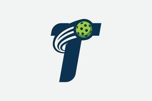 letter T logo with moving pickleball vector