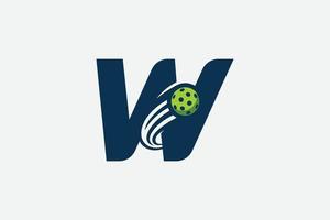 letter W logo with moving pickleball vector