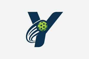 letter Y logo with moving pickleball vector