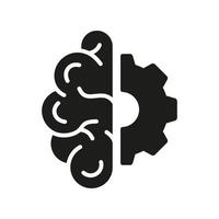 Technology Innovation, Half of Human Brain and Half of Gear Concept Silhouette Icon. Artificial Intelligence, Cog Wheel and Brain Glyph Pictogram. Isolated Vector Illustration.