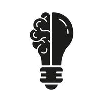 Human Brain and Lightbulb Creative Idea Silhouette Line Icon. Innovation Digital Sign. Light Bulb Inspiration, Knowledge, Smart Solution Glyph Symbol. Isolated Vector Illustration.