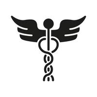 Caduceus Medical Sign. Pharmaceutical Healthcare Silhouette Icon. Glyph Pictogram. Pharmacy Emblem. Caduceus Greek Insignia Emergency Hospital Icon. Medicals Help Symbol. Isolated Vector Illustration.