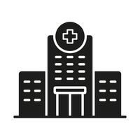 médico clínica silueta icono. hospital glifo pictograma. paramédico edificio, cuidado de la salud infraestructura icono. emergencia Servicio oficina símbolo. ambulancia centrar signo. aislado vector ilustración.