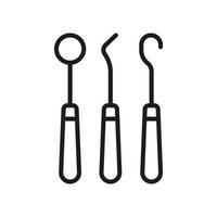 Dental Instruments Line Icon. Dentist's Tools for Tooth Medical Care Linear Pictogram. Dentistry Professional Equipment Outline Symbol. Stomatology Sign. Editable Stroke. Isolated Vector Illustration.