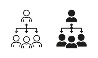 Coordinate Team People Silhouette and Line Icon Set. Business Company Coordination Pictogram. Partnership, Teamwork, Enterprise Organization Icon. Editable Stroke. Isolated Vector Illustration.