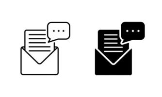 Open Paper Letter in Envelope Silhouette and Line Icon set. Post Message, Mail Pictogram. The document, Web Email, and Speech Bubble Sign. Editable Stroke. Isolated Vector Illustration.