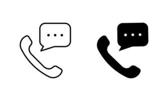 Handset Call Message Silhouette and Line Icon Set. Telephone with Speech Bubble Pictogram. Web Hotline Contact Phone Receiver Customer Service Sign. Editable Stroke. Isolated Vector Illustration.