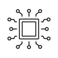 Micro Chip Digital Technology Line Icon. CPU Linear Pictogram. Electronic Circuit, Central Processing Unit Outline Sign. Artificial intelligence Symbol. Editable Stroke. Isolated Vector Illustration.