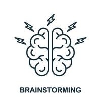 Brainstorm Line Icon. Human Brain with Lightning Linear Pictogram. Think about Creative Idea Outline Sign. Brainstorming, Intellectual Process Symbol. Editable Stroke. Isolated Vector Illustration.