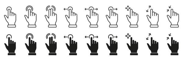 Computer Cursor, Pointer Icon Set. Hand with Finger Digital Mouse Click Line and Silhouette Sign. Website and App Interface, Press, Tap, Link, Choice Button Symbol. Isolated Vector Illustration.