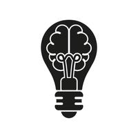 Human Brain and Lightbulb Creative Idea Silhouette Line Icon. Innovation Sign. Light Bulb Inspiration, Knowledge, Smart Solution Glyph Symbol. Isolated Vector Illustration.