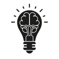 Human Brain and Lightbulb Creative Idea Silhouette Line Icon. Smart Innovation Sign. Light Bulb Inspiration, Knowledge, Smart Solution Glyph Symbol. Isolated Vector Illustration.