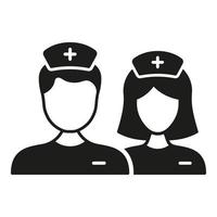 Man and Woman Clinician, Doctor, Nurse, Intern, Hospital Staff Glyph Pictogram. Medical Specialists Silhouette Icon. Male and Female General Practitioners Symbol. Isolated Vector Illustration.