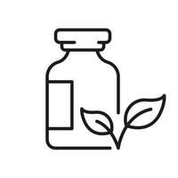 Herbal Medicine Line Icon. Pharmaceutical Organic Ingredient in Bottle Linear Pictogram. Pharmacy Health Care Medical Cosmetic Product Outline Icon. Editable Stroke. Isolated Vector Illustration.