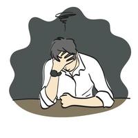 line art depressed businessman holding head in hand illustration vector hand drawn isolated on white background