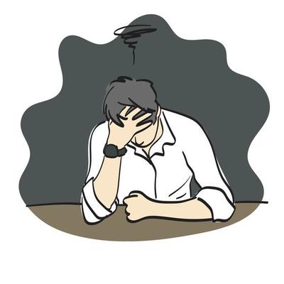line art depressed businessman holding head in hand illustration vector hand drawn isolated on white background