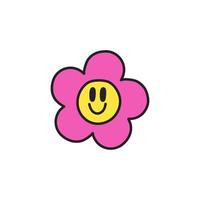 Hand drawn doodle element in 90s 2000s Y2K trendy style. Groovy flower smiles isolated on white background. vector